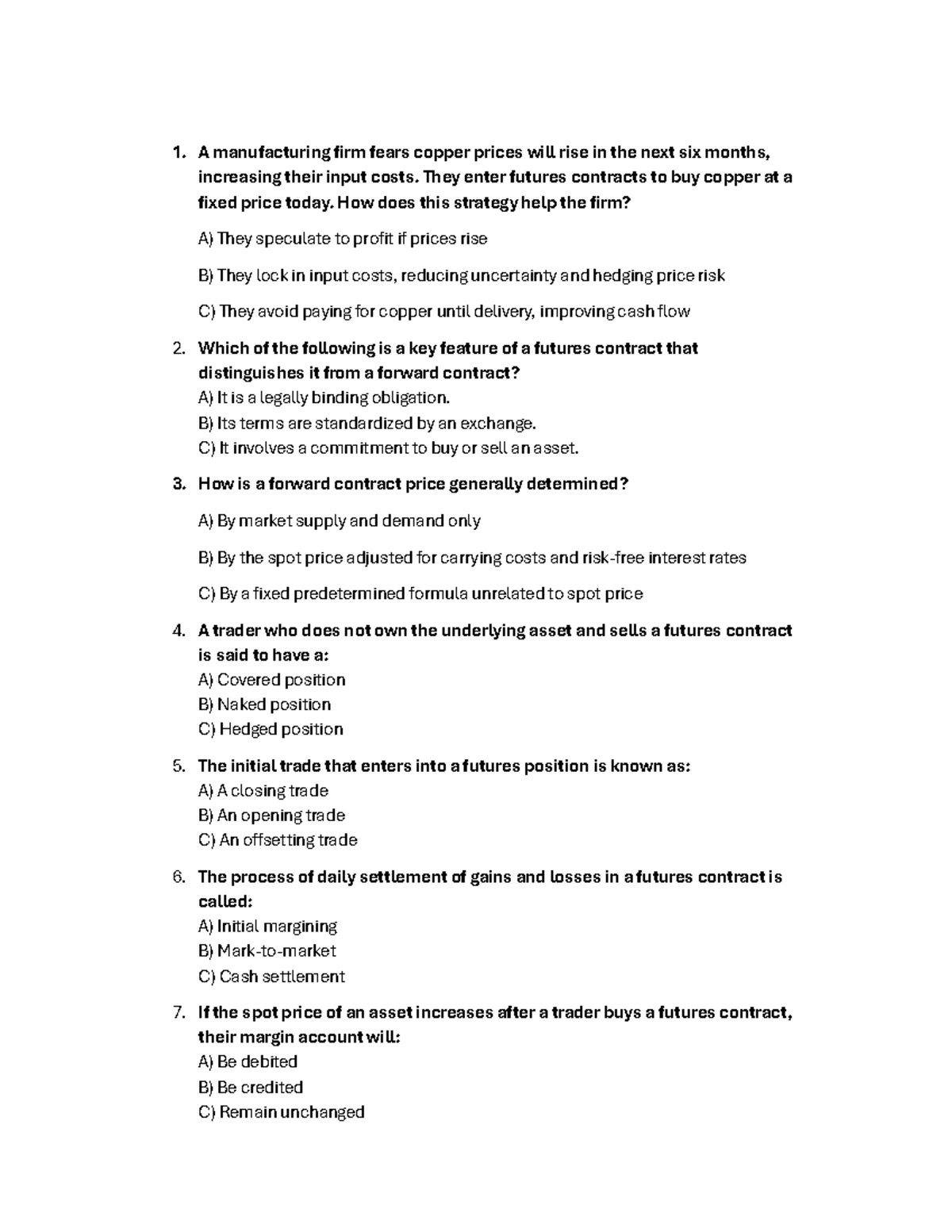 Derivatives Tutorial - Practice Questions for FIN 301 - Studocu