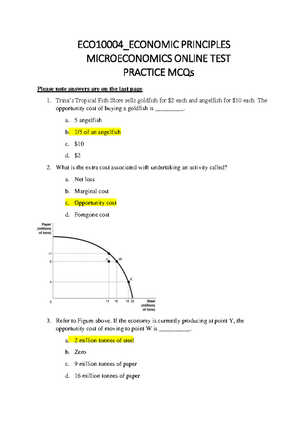 Principles of Microeconomics (ECON 101) Online Test 1 MCQs Practice ...