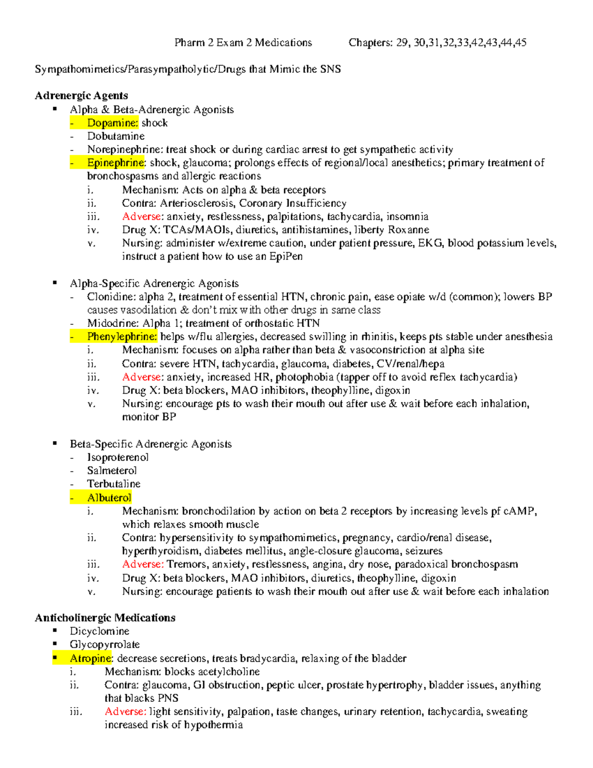Pharm 2 study guide - notes - Pharm 2 Exam 2 Medications Chapters: 29 ...