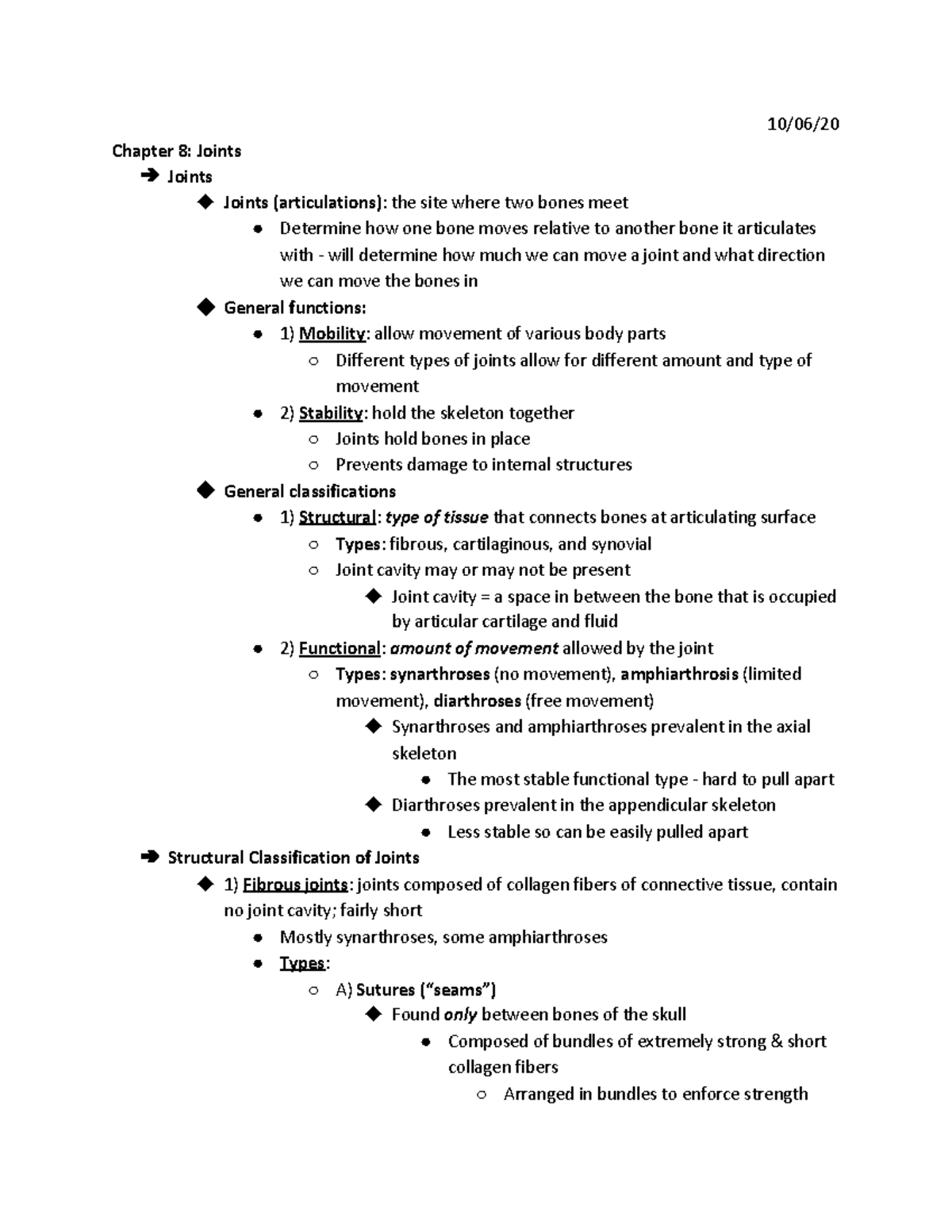 Bio 251 Exam 2 Notes: Understanding Joints and Movements - Studocu