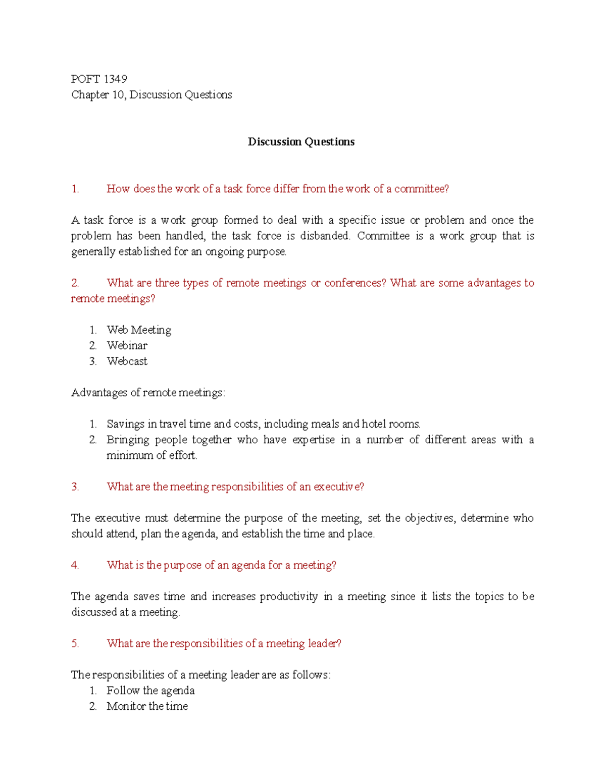 Chapter 10 - Discussion Questions - POFT 1349 Chapter 10, Discussion ...