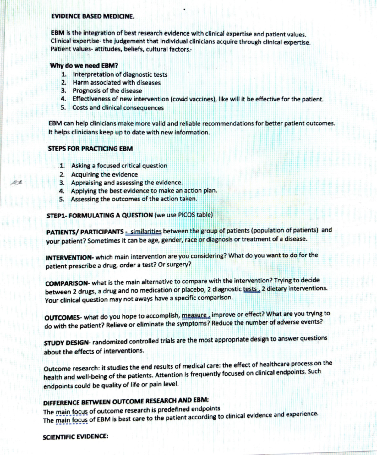 EBM part 1 - summary notes - EVIDEN CE BASED MEDICIN E. EBM Is the ...