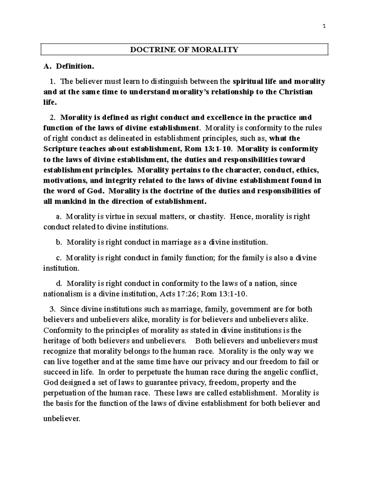 Doctrine-OF- Morality - DOCTRINE OF MORALITY A. Definition. 1. The ...