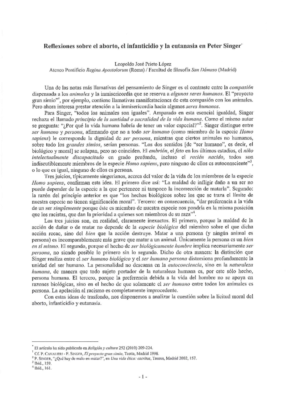 Reflexiones sobre Aborto y Eutanasia: Pensamiento de Peter Singer - Studocu