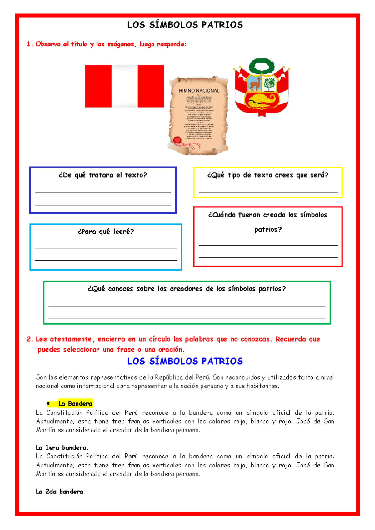 Símbolos Patrios de Perú: Bandera, Escudo y Himno Nacional - COMU LUN 15 - Document Preview