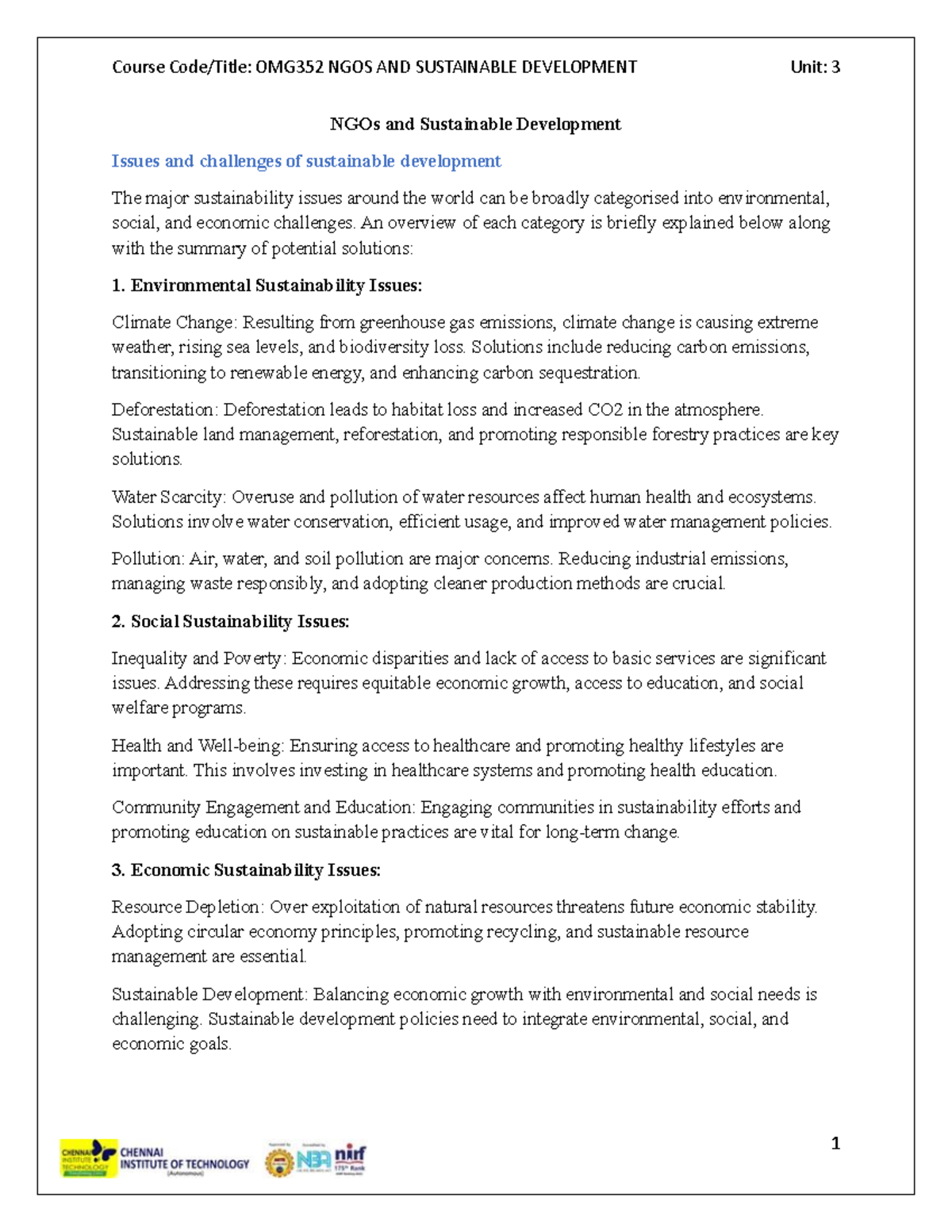 NGO Unit 3 Notes - OMG352 - NGOs and Sustainable Development Issues and ...