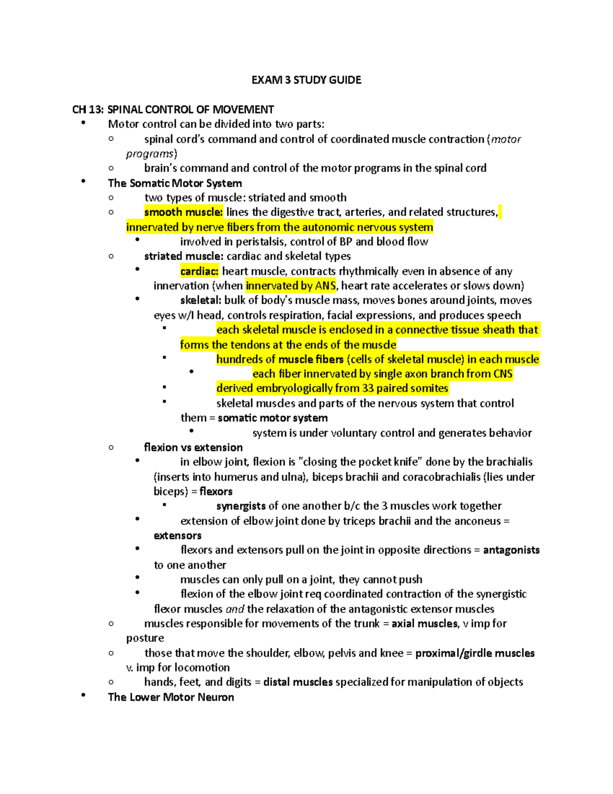 Exam 3 Study Guide - Spinal Control in Neuroscience (NEURO 301) - Studocu
