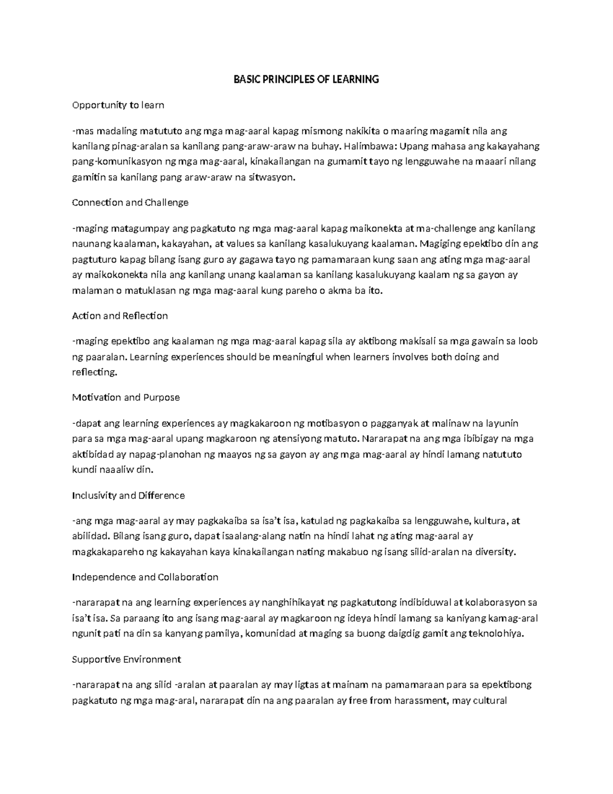 Basic Principles OF Learning - BASIC PRINCIPLES OF LEARNING Opportunity ...