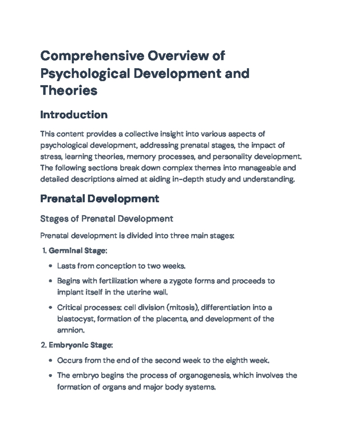 Comprehensive Overview of Psychological Development Theories (PSY101 ...