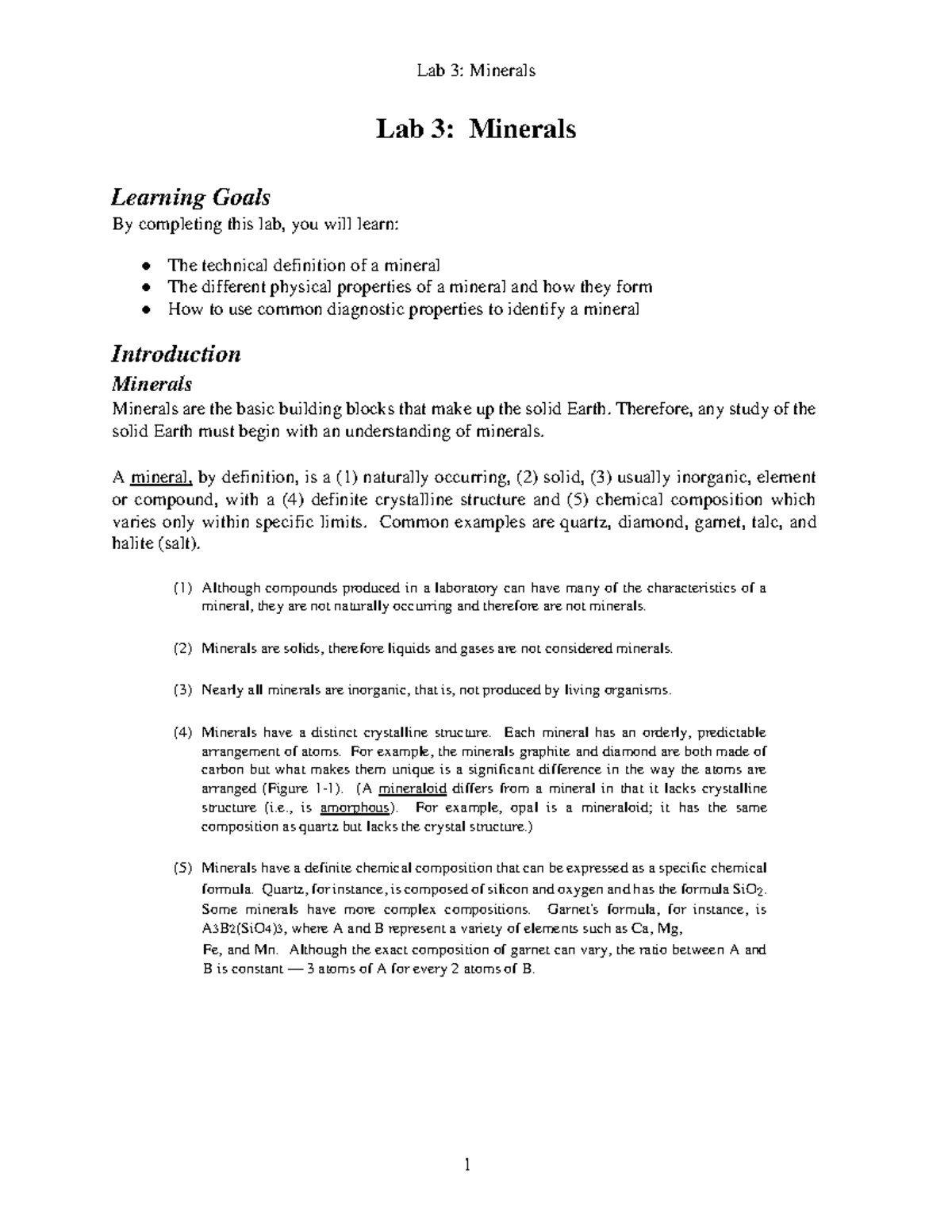 Lab 3: Understanding Minerals and Their Physical Properties - Lab 3 ...