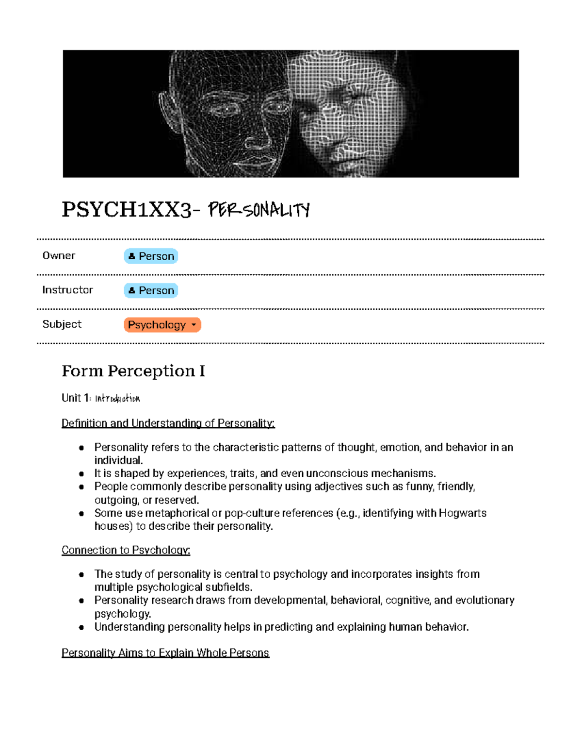 PSYCH 1XX3 - Comprehensive Personality Module Notes - Studocu