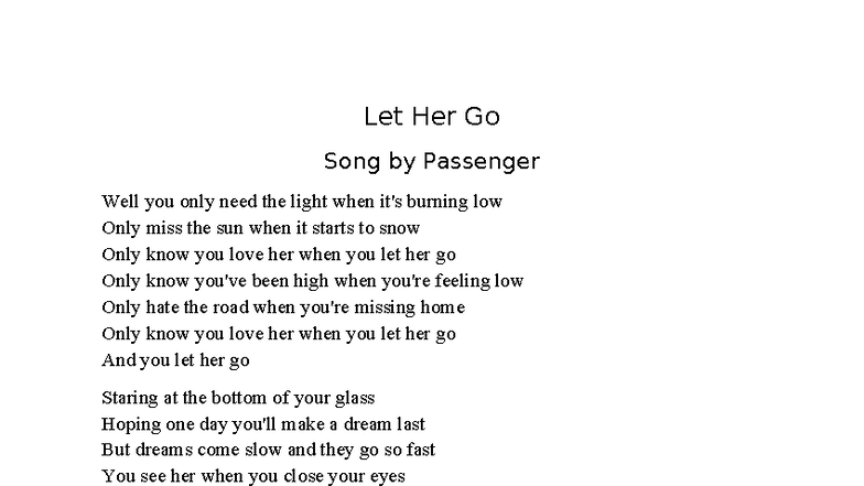 Let Her Go - Song Analysis and Lyrics Breakdown - Studocu