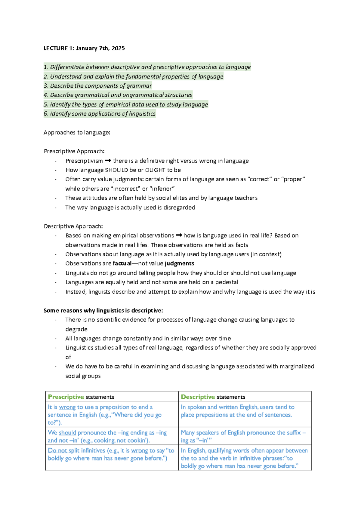 LIN200 Lecture Notes - LECTURE 1: January 7th, 2025 Differentiate ...