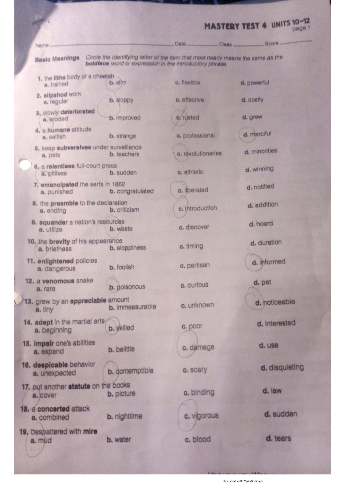 Mastery Test 4 - Vocabulary Practice Test Exercises - Studocu