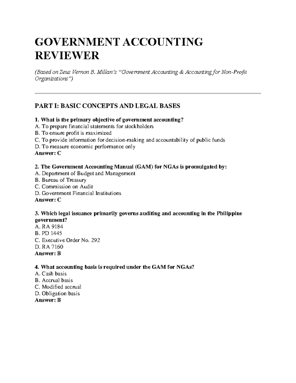 GOVERNMENT ACCOUNTING REVIEWER: BASIC CONCEPTS & LEGAL BASES - Studocu