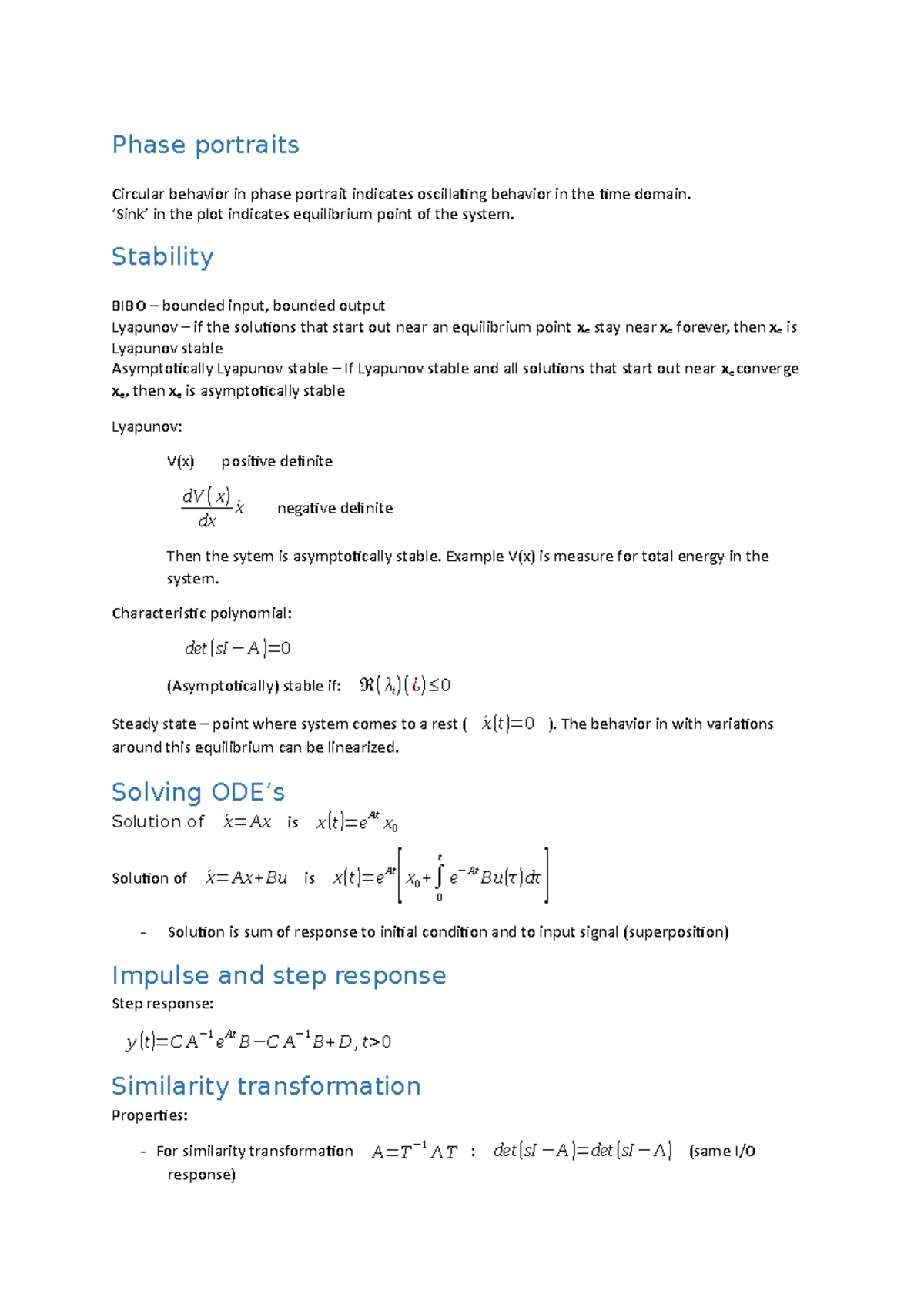 Control System Design Summary: Phase Portraits & Stability Analysis ...