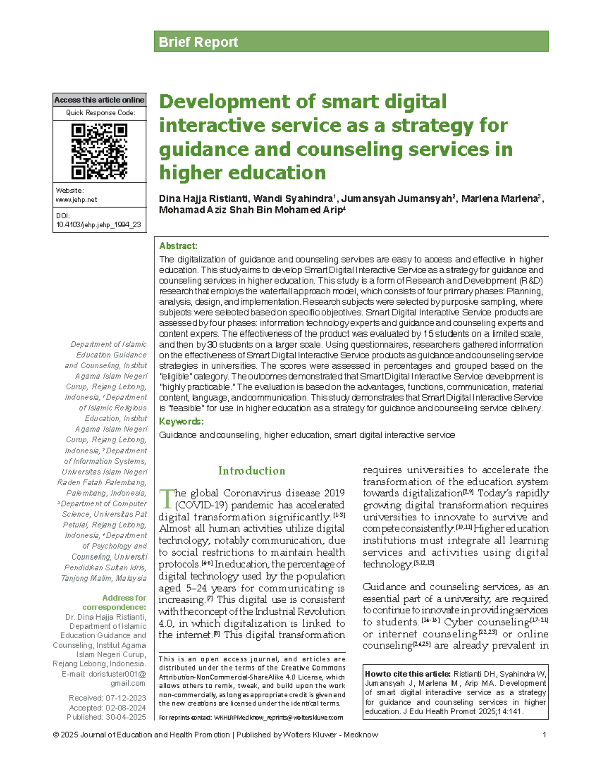 Development of Smart Digital Interactive Service for Guidance ...