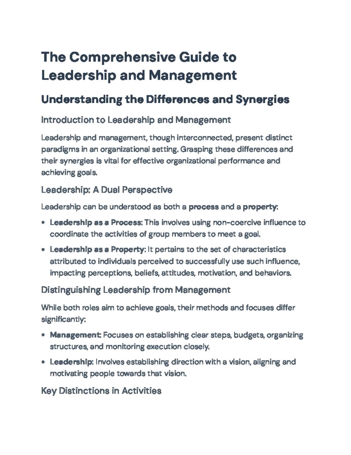 Leadership and Management: Distinctions and Synergies Overview - The ...