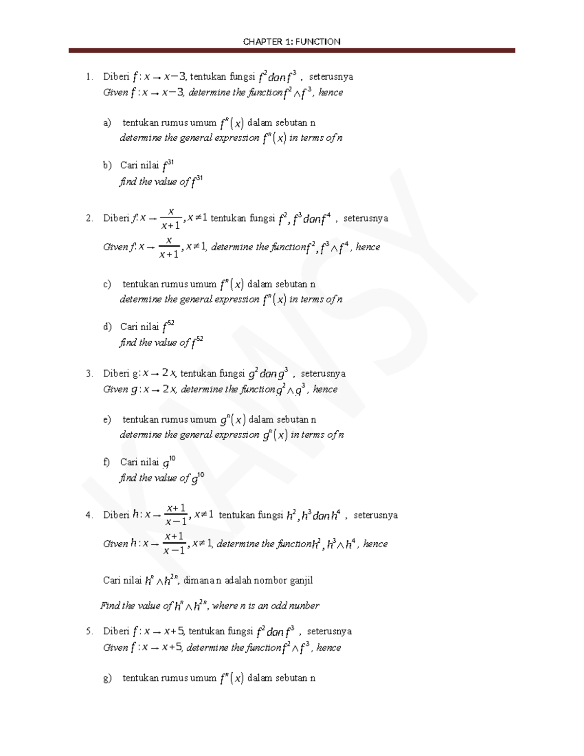CHAPTER 1: FUNCTION - Composite Functions and General Expressions - Studocu
