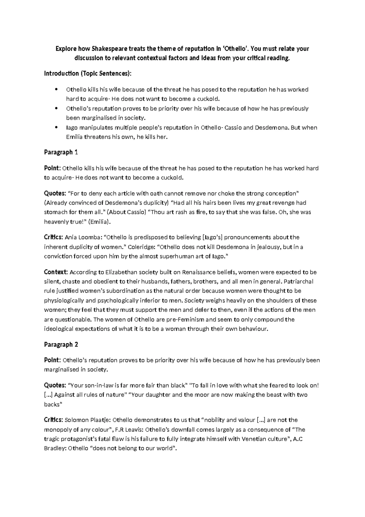 ENG101: Analysis of Jealousy in Shakespeare's Othello - Studocu