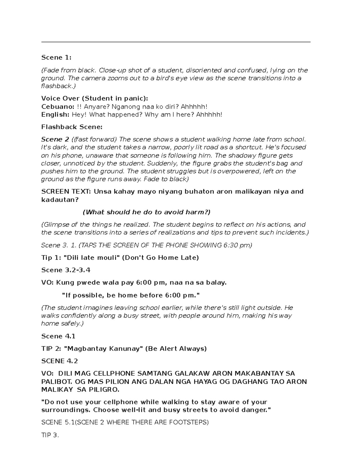 Script: Scene Analysis and Safety Tips for Students - Studocu