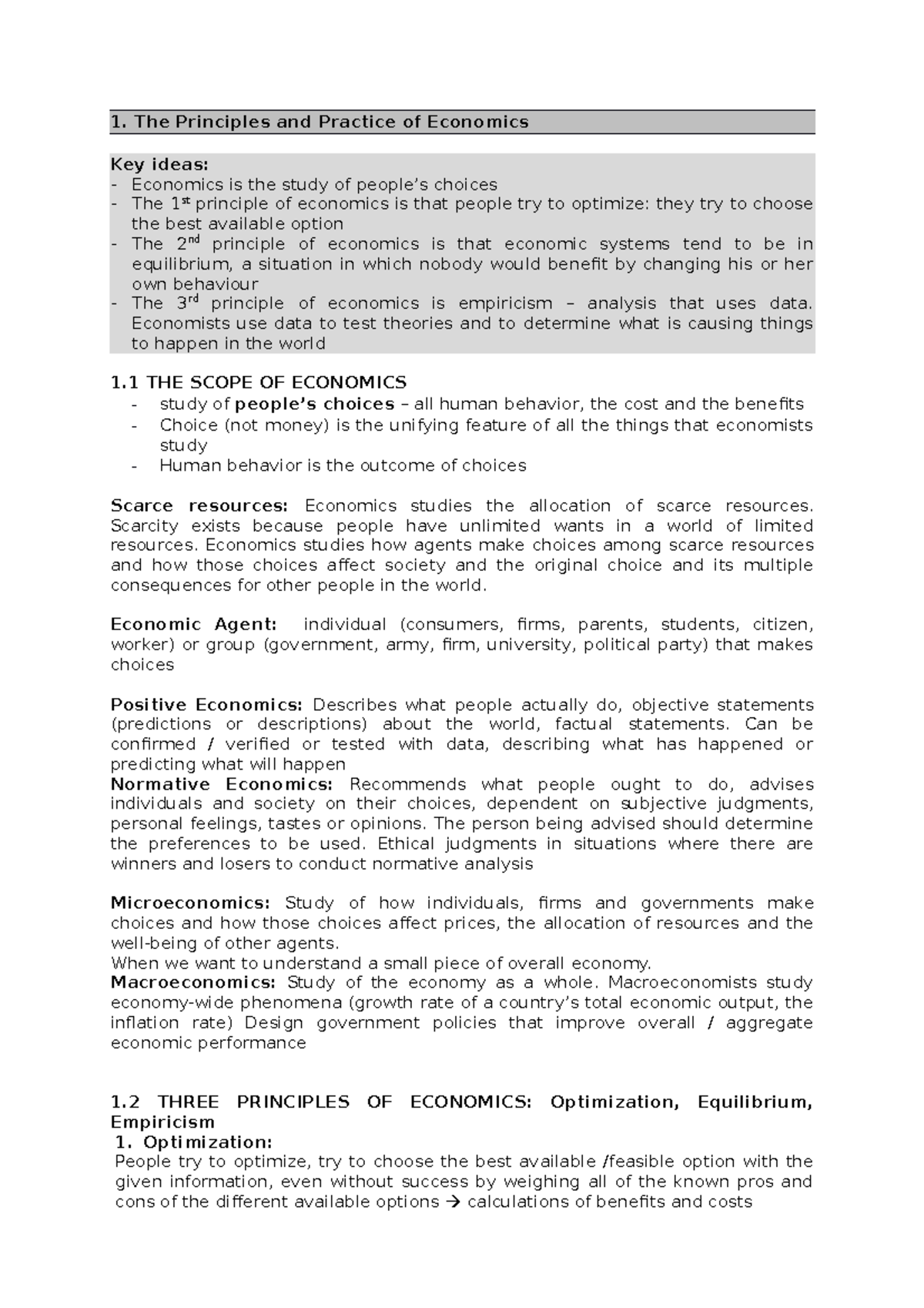 Microeconomics Chapter 1: Principles of Economics and Choices - Studocu