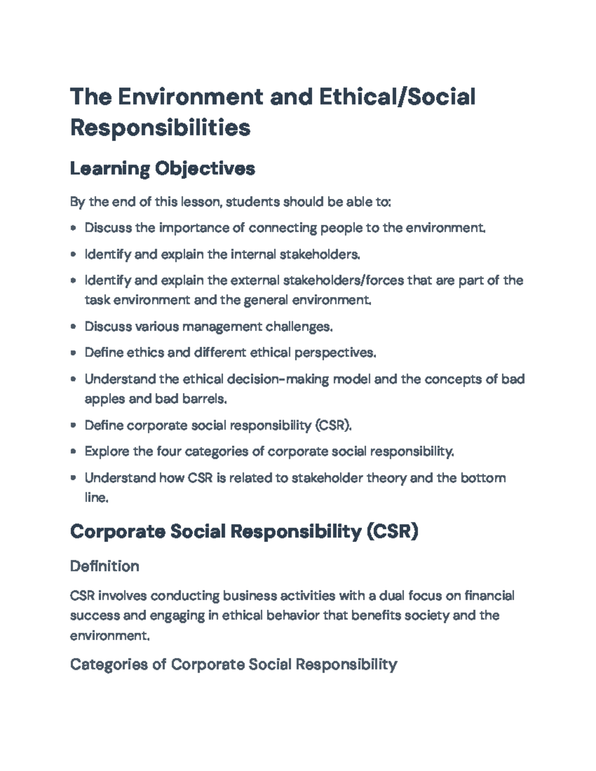Corporate Social Responsibility (CSR) Overview and Ethical ...