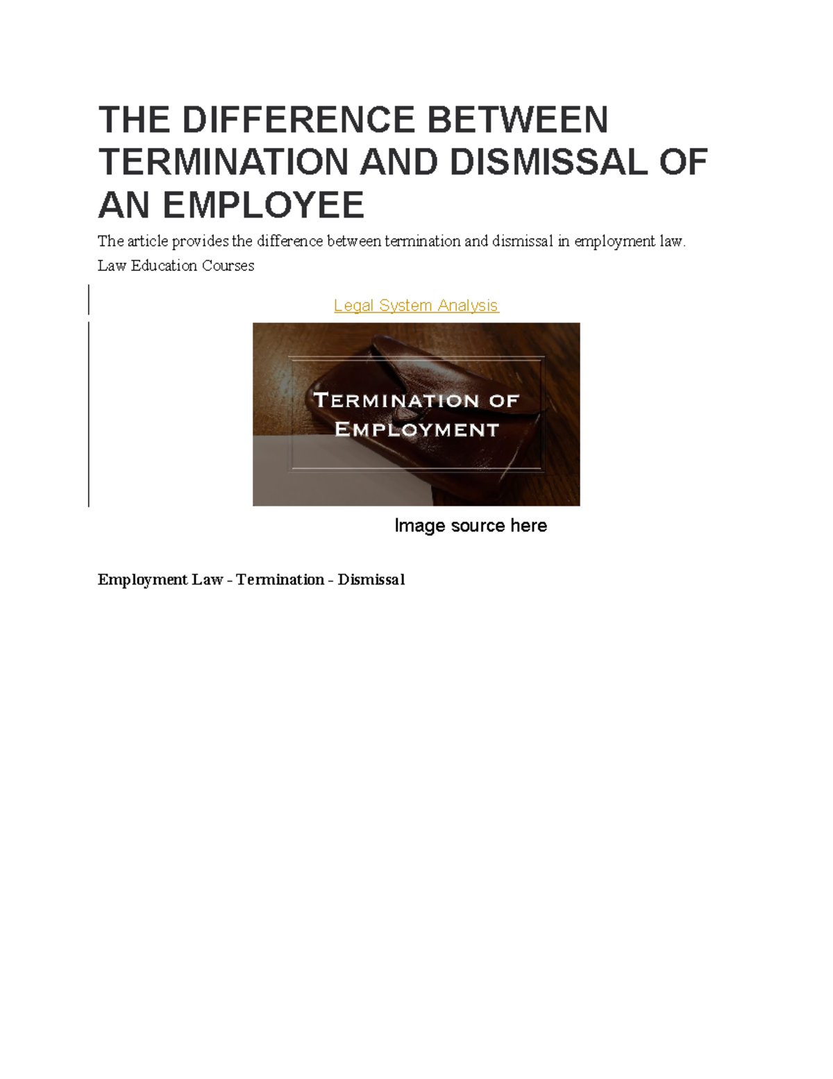 Understanding Termination vs. Dismissal in Employment Law (LAW 101 ...