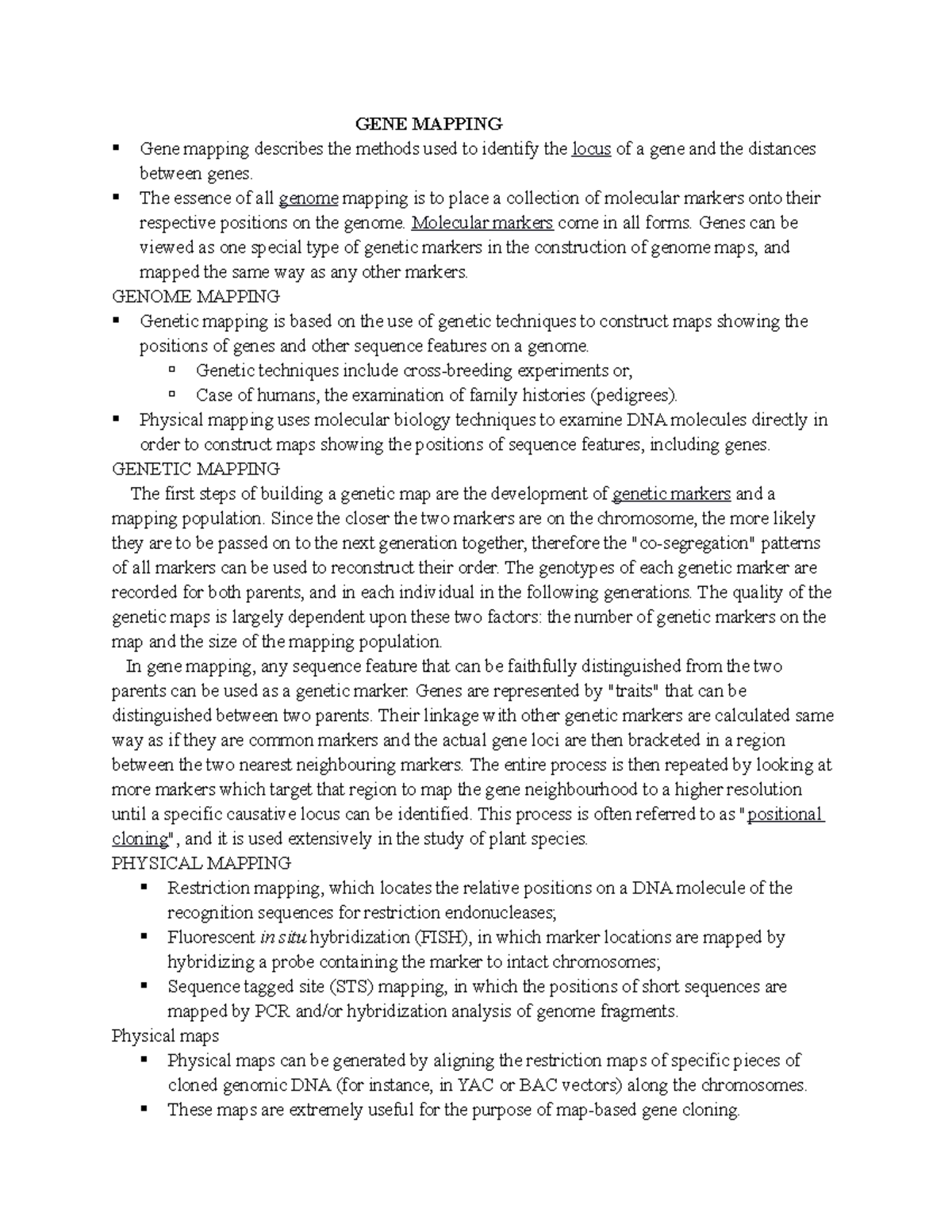 GENE Mapping - Lecture Notes 2:10 on Genome and Genetic Techniques ...