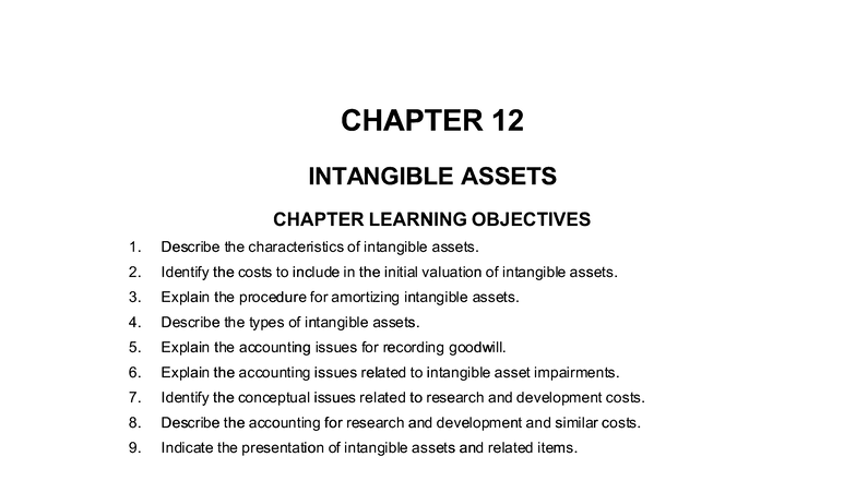 CHAPTER 12 INTANGIBLE ASSETS: LEARNING OBJECTIVES & TEST BANK - Studocu