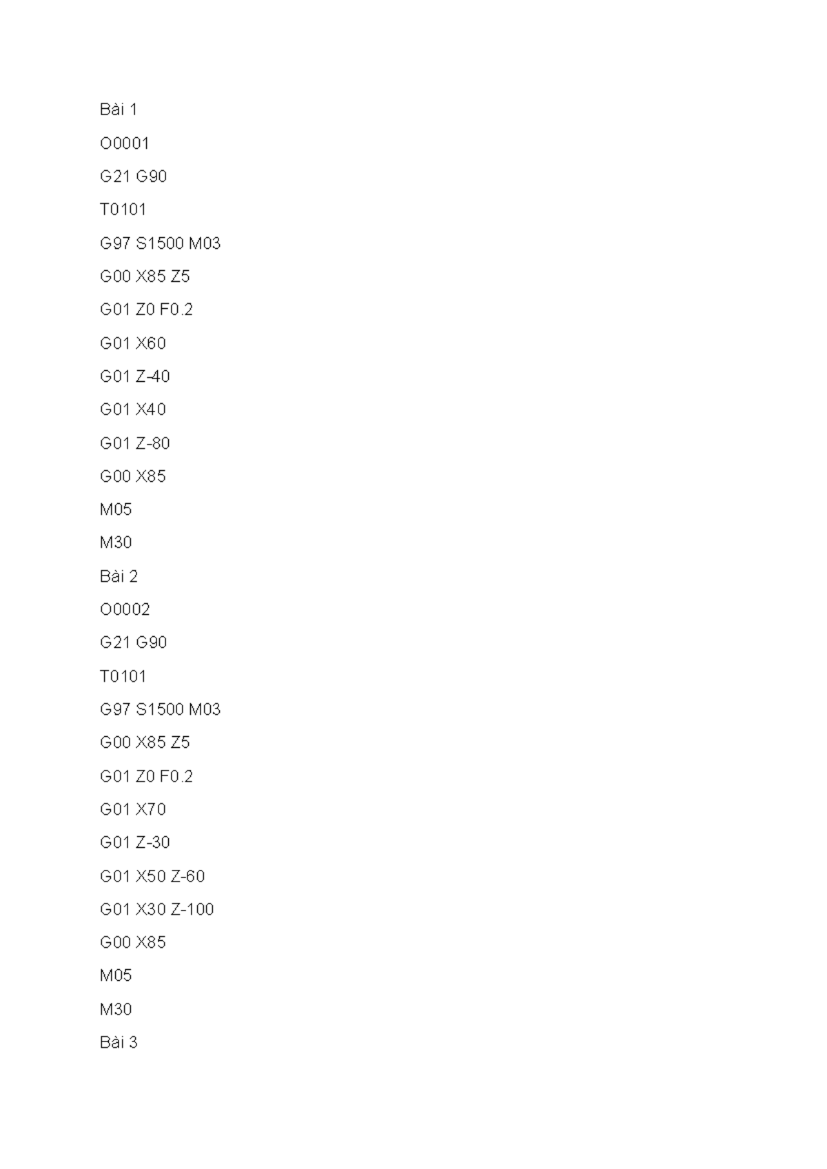 G-code Programming Examples for Bài 1 to Bài 4 - Studocu