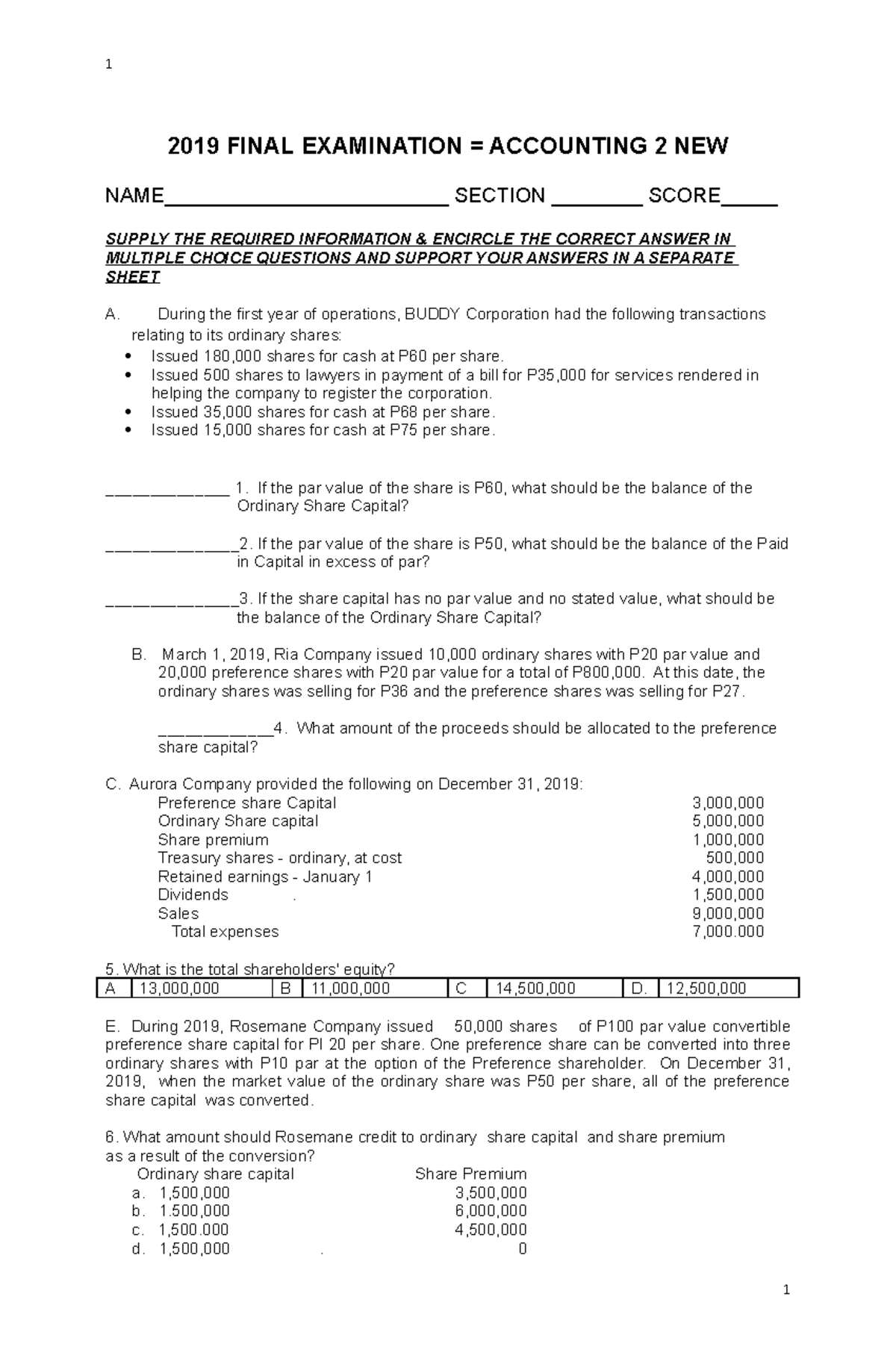 FINAL EXAM - ACCOUNTING 2 - 2019 Questions and Answers Guide - Studocu