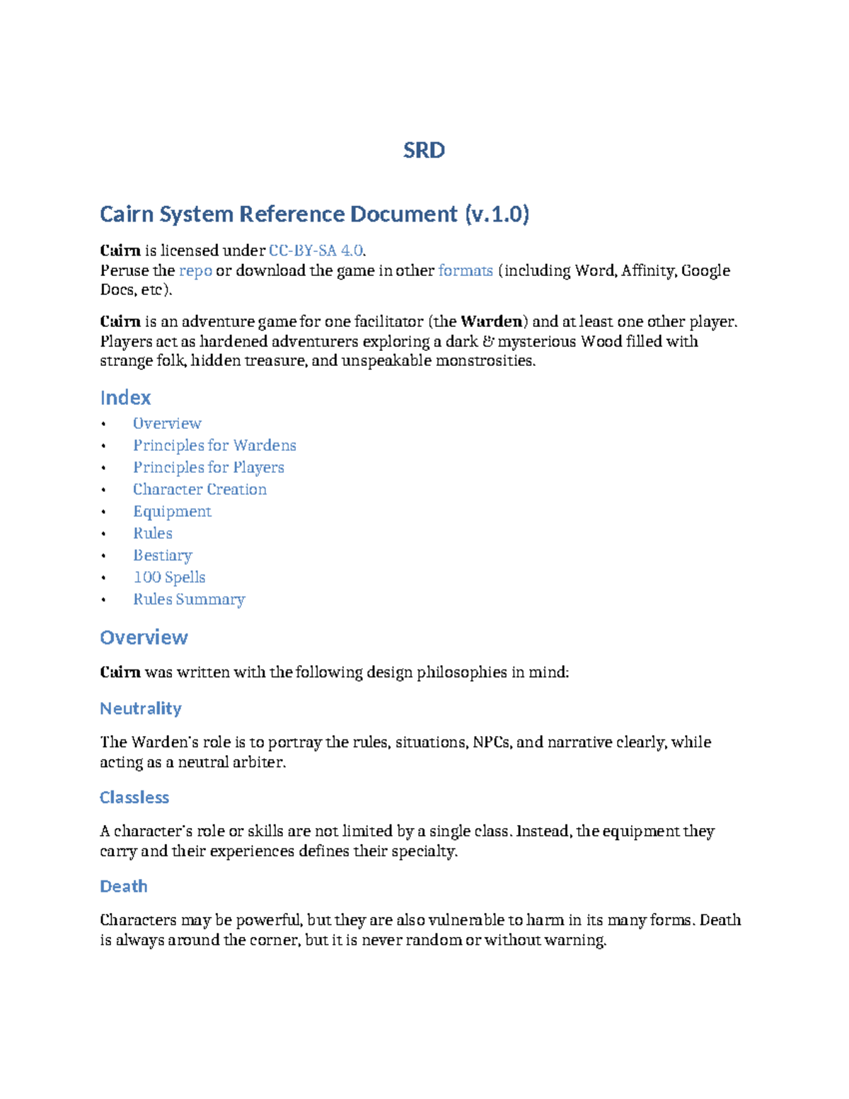 Cairn SRD Reference Document (v.1.0) for Adventure RPG - Studocu
