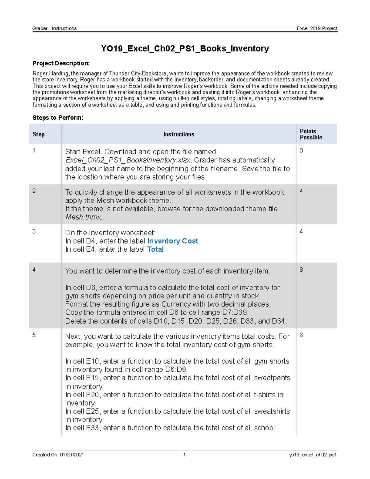 YO19 Excel Ch02 PS1: Enhancing Books Inventory Workbook Layout - Studocu