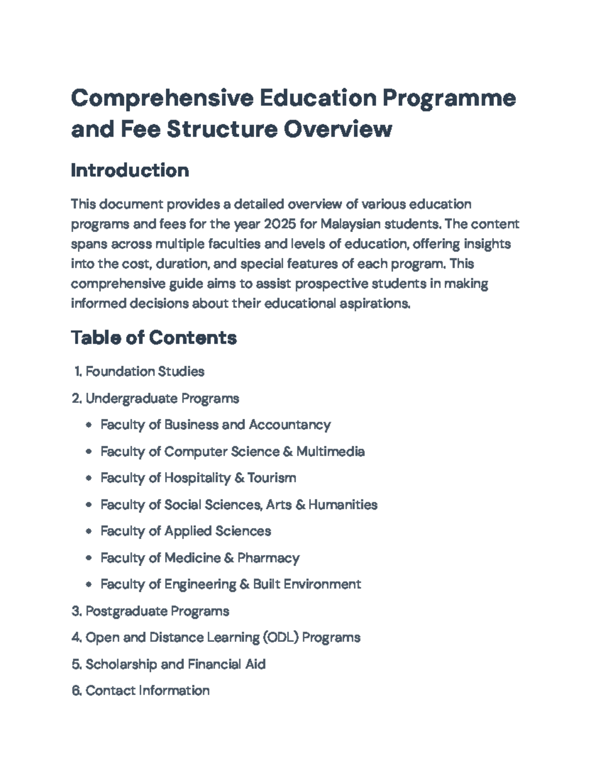 Comprehensive Education Programs & Fees Overview for 2025 ...