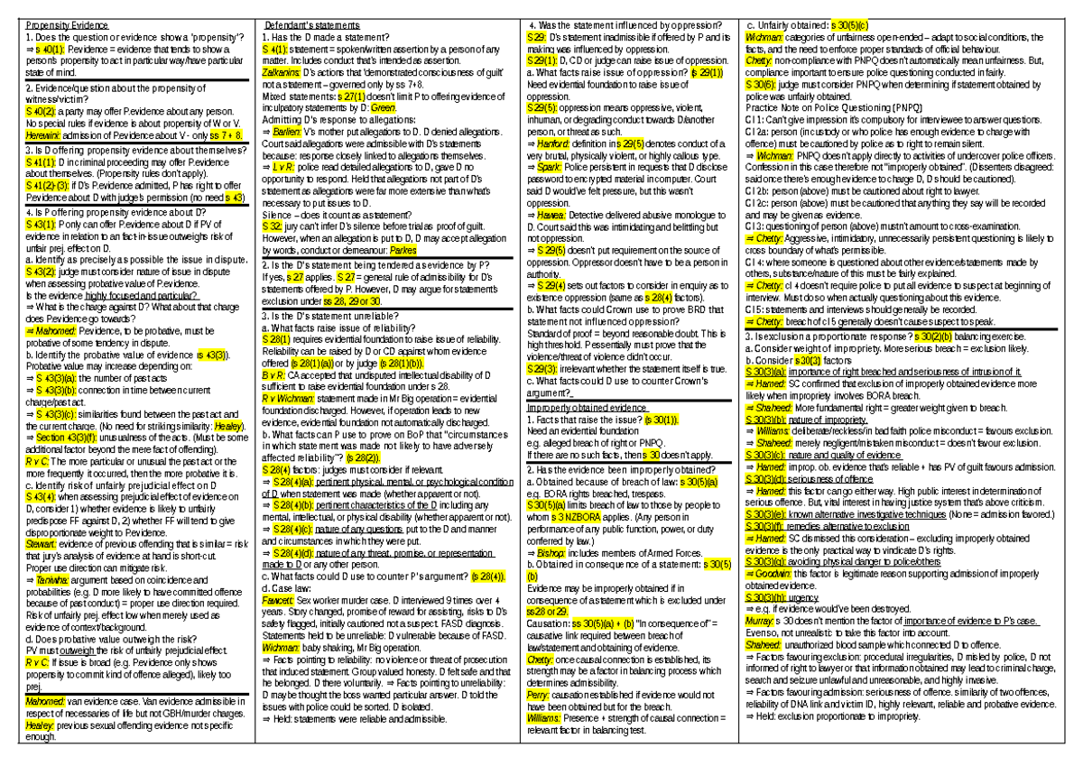 Laws307 Final Exam Cheat Sheet: Propensity Evidence Analysis - Studocu