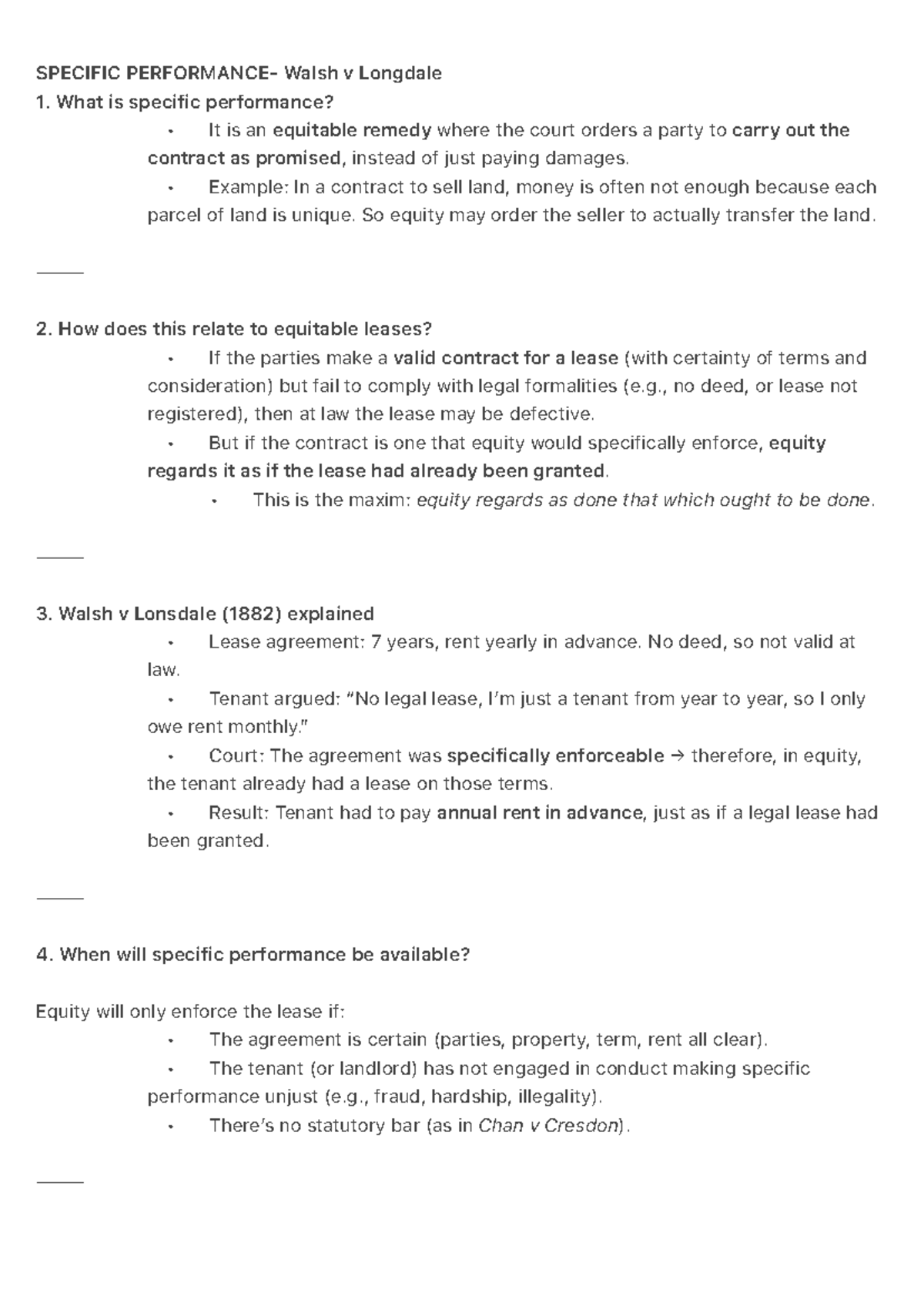 Specific Performance in Walsh v Longdale: An Equitable Remedy Explained ...
