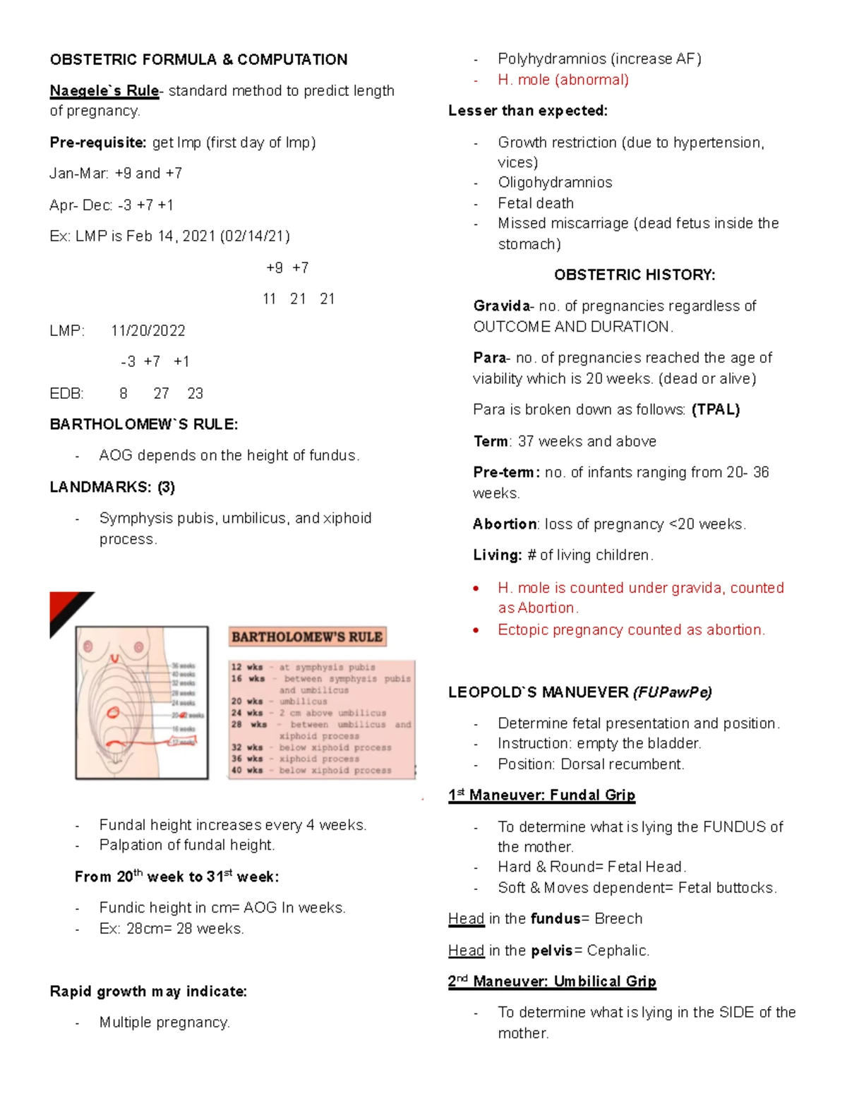 OB Normal Exam Review Part 2: Obstetric Computations & Guidelines - Studocu