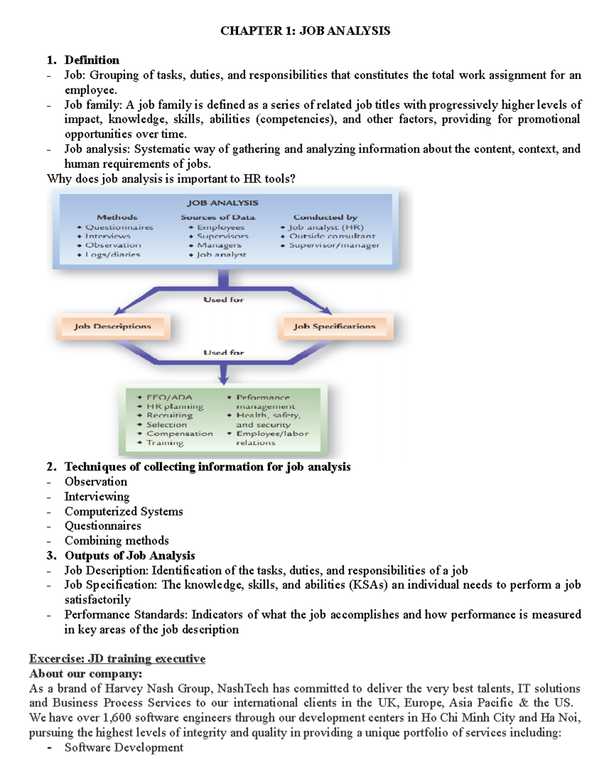 đề cương TACN - CHAPTER 1: JOB ANALYSIS Definition Job: Grouping of ...