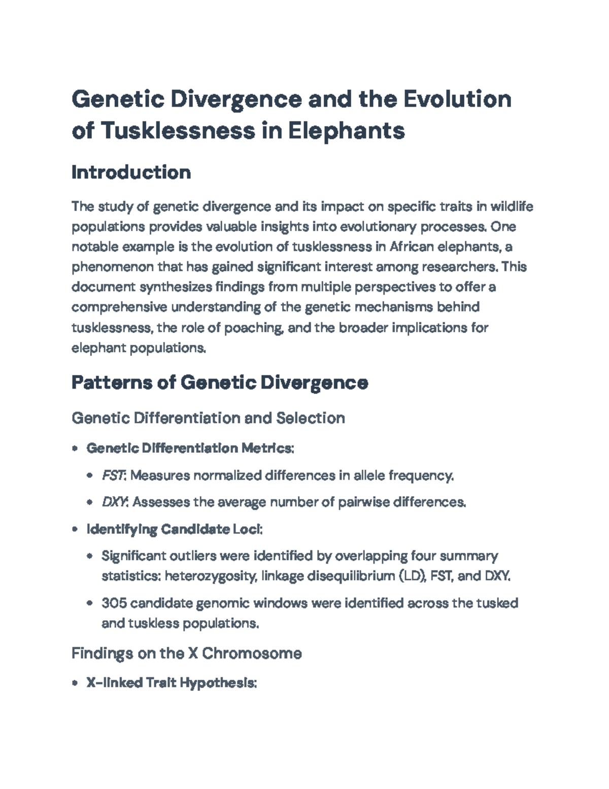 Genetic Divergence and Tusklessness in African Elephants: A Study ...