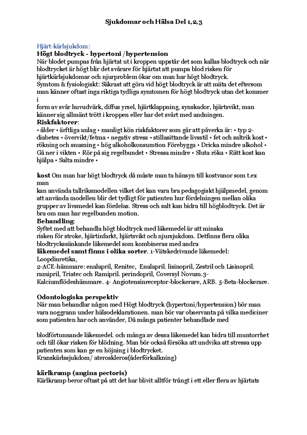 Sjukdomar och Hälsa Del 1,2,3 - Hjärt-kärlsjukdom: Högt blodtryck ...