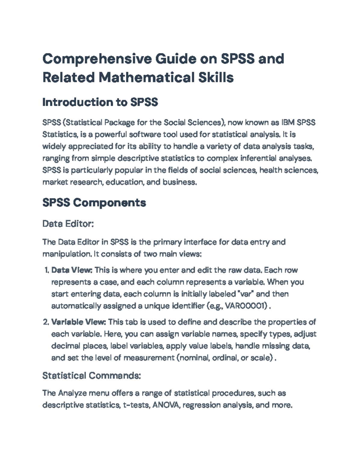 Comprehensive Guide to SPSS and Essential Math Skills for Analysis ...
