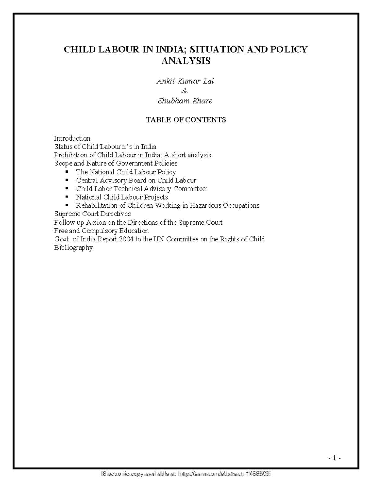 SSRN-id1458505: Child Labour in India - Situation & Policy Analysis ...