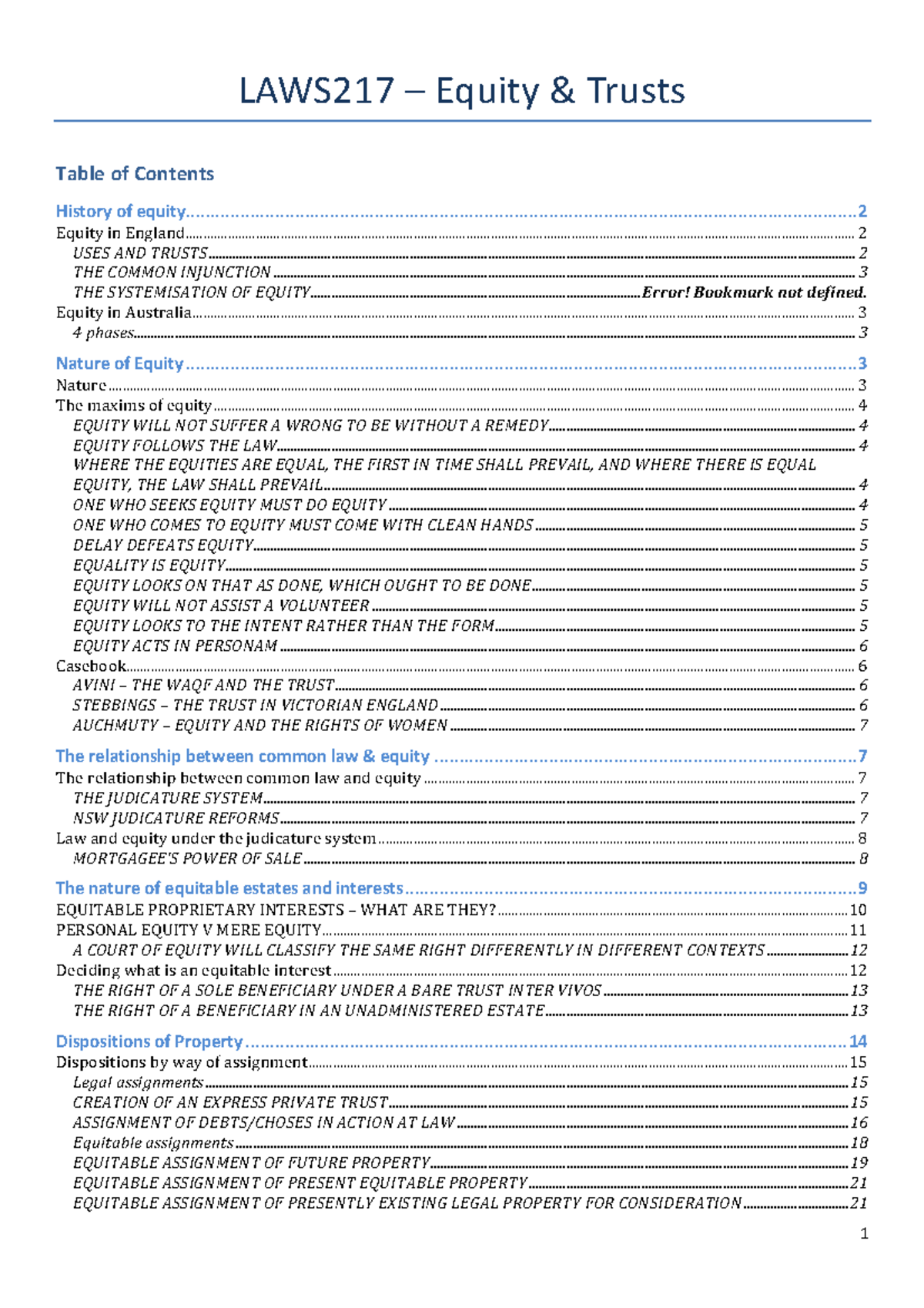 12886-sample - Equity exam notes - LAWS217 – Equity & Trusts History of ...
