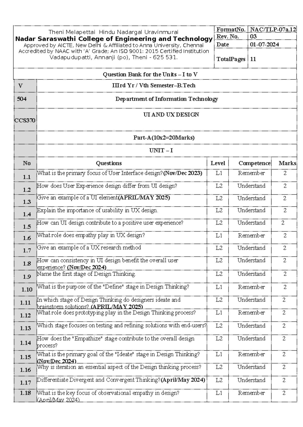 CCS370 - Question Bank for UI and UX Design (Units I to V) - Studocu