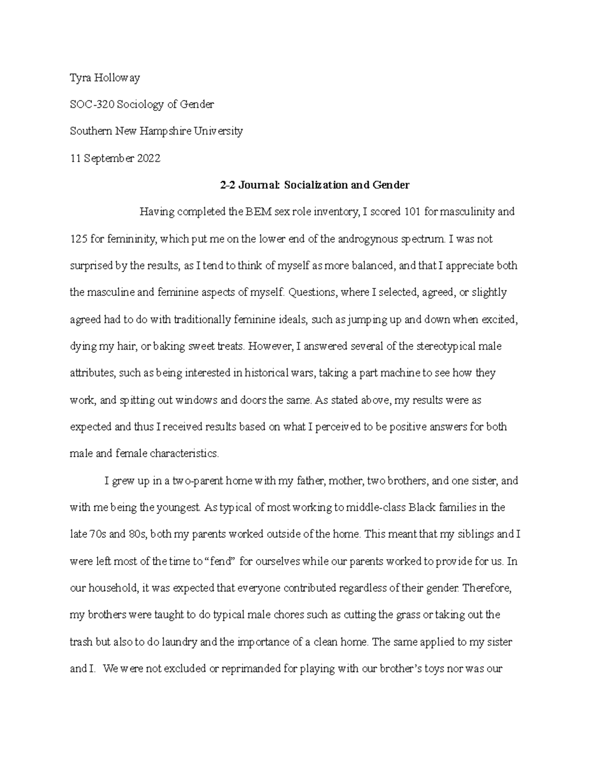SOC 320 2-2 Journal Entry on Socialization & Gender Roles - Studocu