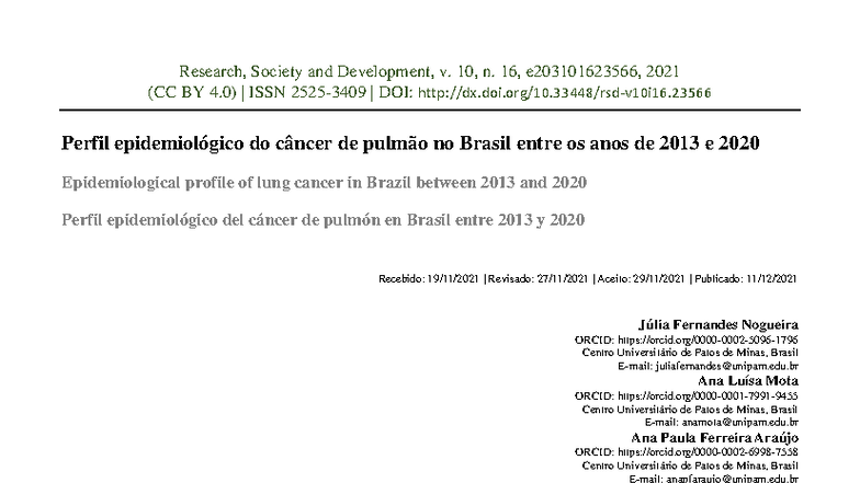 Epidemiological Profile of Lung Cancer in Brazil (CC 4.0) - Studocu