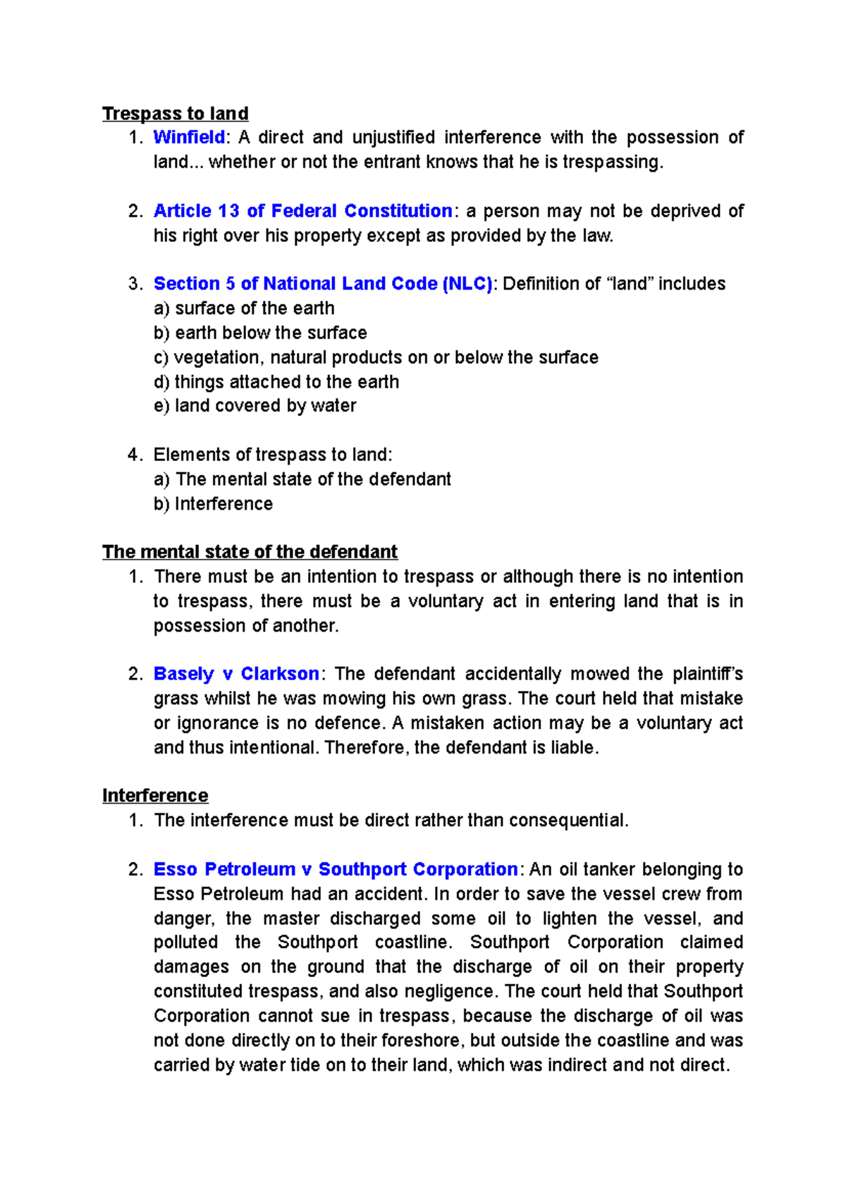 Tort Law Chapter 3 - Trespass to Land Comprehensive Notes - Studocu