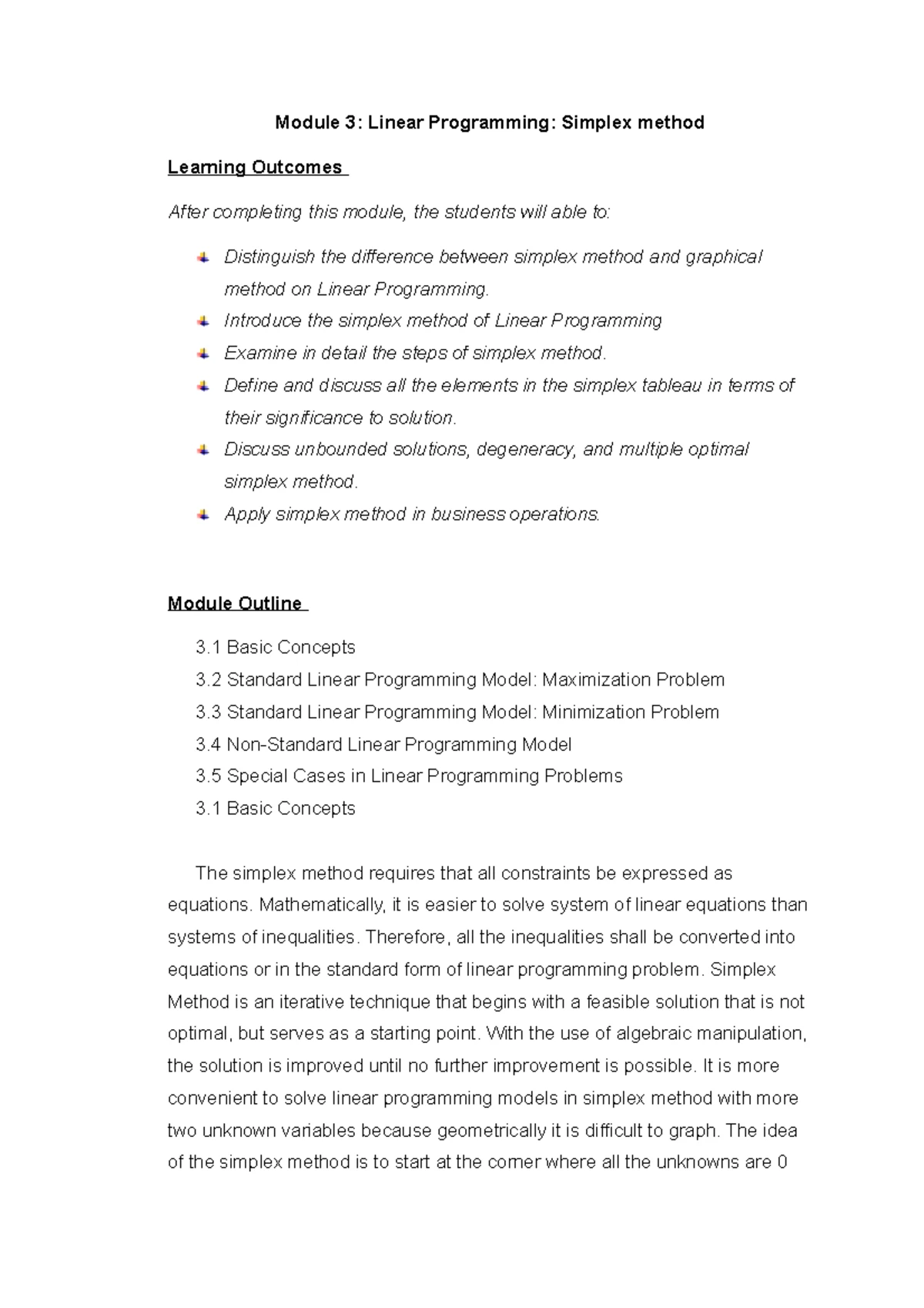 MBA OR Problem Set on Simplex Method for Linear Programming - Studocu
