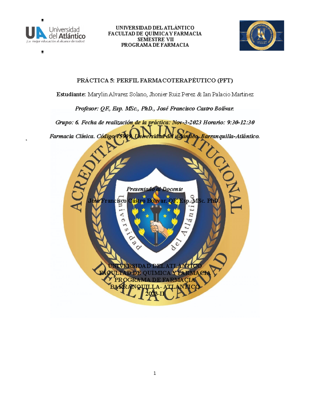 INFO.5. PFT - Práctica 5: Perfil Farmacoterapéutico del Paciente - Studocu